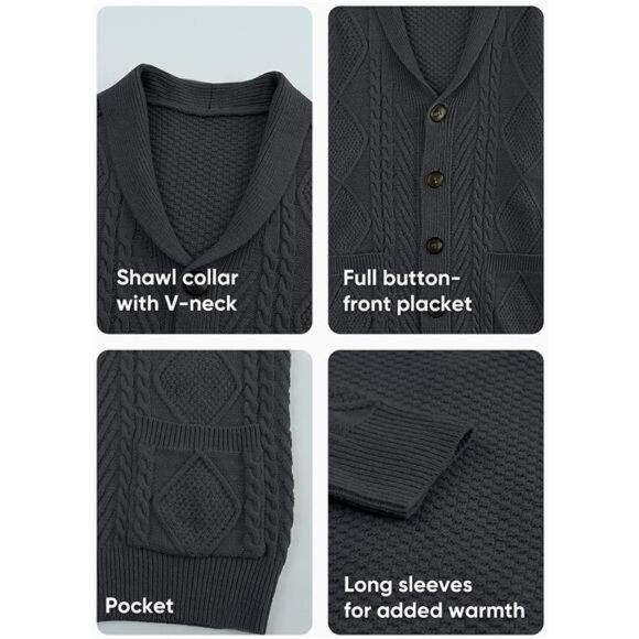 Mens Wool Blend Cardigan Sweater Long Sleeve V Neck Button Knit Casual Fall Wint - Picture 6 of 7